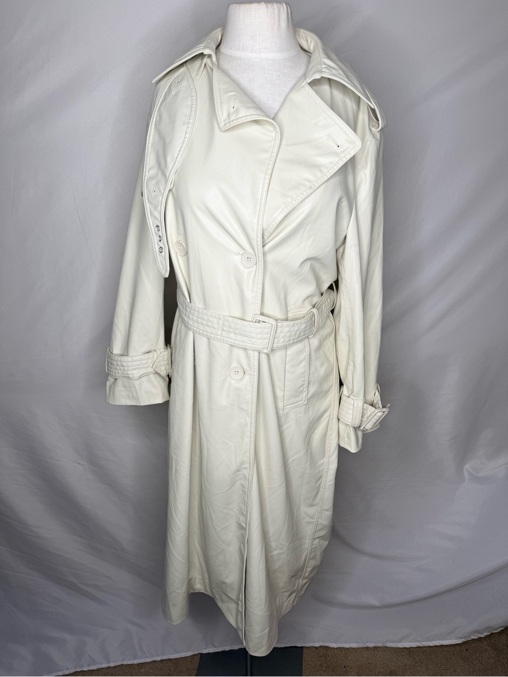 Zara Off-White Belted Faux Leather Trench Coat